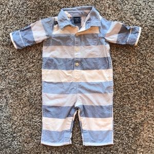 Gap blue striped collard onsie